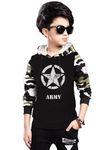 LilBits Camouflage Printed Casual Regular Fit Hooded Neck Pure Cotton T Shirt for Kids Boys (Black, 8-9 Yrs)