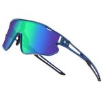 DUCO Kids Sunglasses Youth Baseball Sun Glasses Lightweight TR90 Frame UV400 Sports Cycling Shades for Boys Girls DK268 (Navy Blue Frame Black Temple Revo Green Lens)