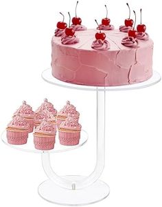 2 Tier Cupcake Stand Acrylic Cake Holder - Premium Dessert Display Stands for Dessert Table - Clear Cupcake and Cake Stand Combo for Weddings, Parties, Events, Decorations - Diameter 8" and 10"