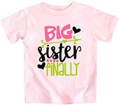 Baby Girls Sister Sibling Matching T Shirt Outfit Big Sister Again Finally Tees Tops (1-Big Sister Finally-Pink, 5-6 Years)