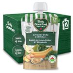 Baby Gourmet Organic Fruit & Veggie PLUS Puree Baby Food Pouches, Gingery Pear Spinach & Whole Grains - No Added Sugar or Salt, Non GMO, No Fillers, Gluten Free, Peanut Free - (128ml), 12 Pouches