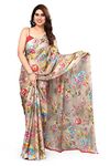 MIRCHI FASHION Women's Plain Weave Chiffon Georgette Botanical Printed Saree with Blouse Piece (38263-Beige, Multi Color)