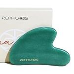 Rena Chris Gua Sha Facial Tools, Natural Jade Gua Sha Stone, Guasha Tool Face for Jawline Sculpting and Puffiness Reducing, Gua Sha Massage Tool, Skin Care Gift (Green)