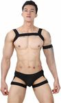 Men Halter Neck Elastic Body Chest Harness Belts With Jockstrap Thongs Bodysuit Sexy Lingerie For Night Club Costume (Color : Black, Size : Large)