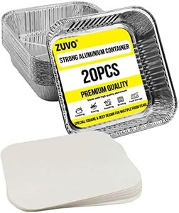 Zuvo Large Disposable Aluminium Foil Trays Containers with Paper Lids 25x25x4 cm, Takeaway Containers Good for Baking Roasting Broiling Cooking Food Storage (20 Trays and Lids) (Packaging May Vary)