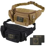 Rouinek Tactical Fanny Pack Military Waist Bag Pack Utility Hip Belt Pack Bag for Hiking Climbing Bumbag Fishing with C.A Patch (2 Pack Black+Tan)