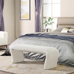 Get Set Style Boucle Bed Bench for Bedroom End of Bed, Curved Living Room Entry Way Bench, Upholstered Ottoman Bench with Solid Wood Frame