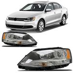 PARTSBUD Headlight Assembly Compatible with VW Jetta 2011 2012 2013 2014 2015 2016 Phare Lens Cover Halogen Headlamps Housing Replacement VW2502146 Driver Side