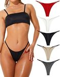 chelectnis G String Thongs for Women Pack Low Rise String Bikini Panties Women Underwear Thong 5Pack T Back Tangas, 5colors, Medium