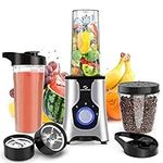 Nuovoware Portable Blender for Shakes and Smoothies, 12 PCS Personal Size Blenders with 6-Edge Blade, 600W Smoothie Blender with 2*20oz Portable Bottle, 3 Speeds for Juice, Protein Drinks, Silver Gray