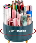 MOOZICO 360 Degree Rotating Desk Organizer, Pencil Pen Stationary Holder Stand for Desk, Plastic Rotating Desk Pen stand with 5 Compartment, Art Supplies,Pencil Cup for Office,School,Home (1, Green)