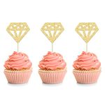 24Pcs Diamond Ring Cupcake Toppers Gold Glitter Diamond Wedding Ring Cupcake Picks for Marriage Engagement Anniversary Valentines Party Cake Decorations Supplies