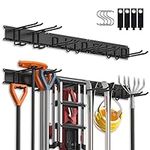 3-H 21 Pcs Tool Storage Rack,Garage Tool Organizer Wall Mount,with Upgraded 10 Extra Hooks 4 S-Hooks and 4 Extension Cord Organizer for Yard, Shovels, Rakes, Brooms, Trimmers, Hoses,48 Inch