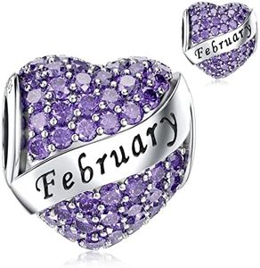 DALARAN February Birthstone Charms Sterling Silver Happy Birthday Heart Bead Charm for Pandora Bracelet Present with Box