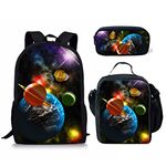 HUGS IDEA Children School Bags Universe Planet Pattern Backpack Bookbag Lunch Bag Pen Holder for Teen Boys