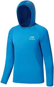 BASSDASH Youth UPF50+ Performance T Shirt with Hood Long Sleeve Fishing Hiking Sun Shirt FS03Y, Malibu Blue, Large