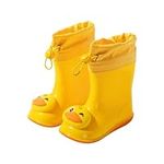 DRECAGE Dinosaur Rain Boots with Pull On Drawstring Closure for Kids Boy and Girl, Waterproof Non-Slip Unisex Children Wellies Wellington Rubber Rain Shoes Outdoors Yellow Duck 6 UK Child