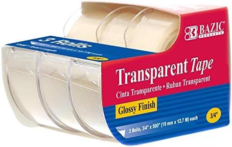 BAZIC Products Clear Tape with Dispenser 3/4" X 500" – for Home, Office, and School Use; Transparent Tape with Glossy Finish, Ideal for Crafts, & Gift Wrapping, 3/Pack, 1-Pack