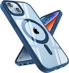 EGOTUDE Ultra-Hybrid Magnetic Case Cover with Built in Magnets Compatible with Mag for iPhone 14 / iPhone 13 (Polycarbonate, Transparent Back) (Blue)