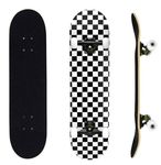 ERNAN Skateboards,Skateboards for Beginners, 31" x 8" 7 Layer Canadian Maple Double Kick Concave Deck, Complete Skateboard for Boys Girls Teens Adults Beginner (Black and White Grid)