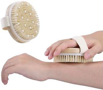 H&S Cepillo Celulitis en Seco - Set 2x Cepillo Exfoliante Corporal Redondo de Bambú - Dry Brush Masajeador de Ducha con Cerdas Naturales para Cepillado en Seco y Húmedo