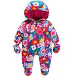 JiAmy Baby Girls Winter Hooded Romper Floral Snowsuit with Gloves Booties Cotton Outfits , E, 18-24 Months