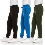 PURE CHAMP 3Pk Boys Sweatpants Fleece Athletic Workout Kids Clothes Boys Joggers with Zipper Pocket and Drawstring Size 4-20, Set5, Medium