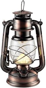 Rechargeable Vintage Hurricane Lantern, Metal Hanging Lantern with Dimmer Switch, 15 LEDs Battery Operated Lantern for Indoor or Outdoor Usage, Charging Cable and Battery Included (Antique Copper)