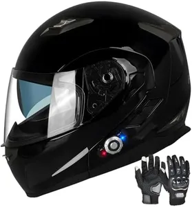 FreedConn Motorcycle Bluetooth Helmet BM2-S Flip Up Modular Bluetooth Motorcycle Helmet Voice Dial Hands-Free Call 500M 2-3 Riders FM DOT Motorcycle Helmet with Bluetooth 3.0 (Medium, Gloss Black)