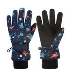 Waterproof Kids Gloves Winter Cold Weather Fleece Lined Thermal Warm PU Palm Snow Ski Cycling Glove for Age1-13 Boys Girls Kid Boy Toddler Girl Children Skiing Snowboarding (Dinosaur - Blue,, S)