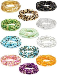 Fumete 12 Pieces 50-70 Inch Waist Beads Set Summer Handmade Colorful African Belly Chain Plus Size Body Jewelry Non Stretching for Women Jewelry, 50 Inch, as pictures shown