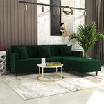 GLOBALFURNITUREHUB Blush- 4 Seater - L Shape Convertible Sofa Set for Living Room Furniture Sets 3 Piece Small Sofa, Modular Sectional Couch for Small Space, Upholstery-Velvet Fabric (Green)