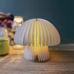 Mushroom lamp (bamboo) wooden folding book lamp, magnetic portable design table lamp, novel LED paper lamp, with USB rechargeable night light, eye protection and relaxing mood light in bedroom and living room, 16-color dimmable atmosphere light jellyfish light