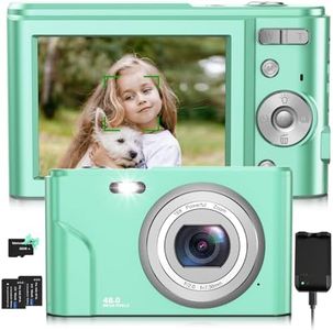 Digital Camera, Bofypoo Autofocus Kids Vlogging Camera FHD 1080P 48MP with 32GB Card, 16X Zoom Point and Shoot Digital Camera with Battery Charger, Compact Camera for Teens,Beginners (Light Green)