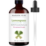 Majestic Pure Lemongrass Essential Oil, Pure and Natural with Therapeutic Grade, Premium Quality Lemongrass Essential Oils for Diffusers, 4 Fl. Oz.