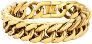 PROSTEEL Bracelet for Men Chain Stainless Steel Cuban Curb Link Gold Plated Bracelets Chunky Heavy Jewellery for Boys Teen 17mm 19cm