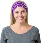 RiptGear Stretch Sport Headband for Women (Purple Striped) — Made of Non-Slip Sweat Wicking Fabric — Great for Yoga, Running or The Gym — Soft Headband Fits Most Head Sizes — (1-Pack)