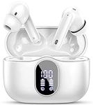 Wireless Earbuds, Bluetooth Headphones 5.4 HiFi Stereo, Wireless Earphones with ENC Noise Cancelling Mic, IP7 Waterproof in Ear Headphones, LED Digital Display Ear Buds, Touch Control, White