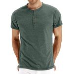 AOTORR Mens Henley T-Shirts Crew Neck Shirts Casual Button Tops Short Sleeve Sports Shirt AMZ028 Green XXL