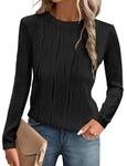 Gemulate Womens Fitted Blouses and Tops Trendy Ladies Dressy Clothes Ladies Loose Tunic Long Sleeve Smart Tops Solid Loose Blouses Outfits Black M