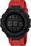 Shocknshop Digital Rubber Sports Stylish Multifunctional Electronic LED Black Dial Red Band Wrist Watch for Men Boys -WCH78 (Red)