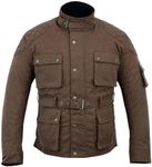 warrior gears Men's Waxed Cotton Motorcycle Jackets, Motorbike Top Gear, Waterproof Nylon Lined Jacket, Armoured Biker Textile Winter Outdoor Coat for Men, Running, Riding, Brown - L