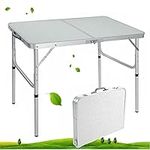 Foldable Picnic Tables 3FT/ 90CM with Carry Handle White Fold Away Table Heavy Duty Folding Table Compact for Camping Party Gardening Dining Trestle Patio