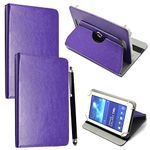 10inch Tablet Case Cover - Universal Leather Stand Case Folio Cover Magic Leather 360° Rotating Case Fits for ALL 10" Inch & 10.1" Inch Android Tablets tab + Stylus Pen (PURPLE CASE COVER)