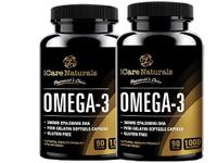 iCare Naturals - TWIN PACK Halal Omega 3 Fish Oil Supplements - 300 mg EPA/200 DHA, Fish Gelatin Softgel Capsule and Gluten Free - 1000 mg