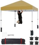 GarveeLife 10 * 10FT Instant Pop Up Canopy Tent for One Person Setup,Pop Up Commercial Canopy Tent,Outdoor Easy Up Tent w/1-Button Push,Wheeled Bag,4 Sandbags,Bonus 8 Stakes and 4 Ropes-Khaki