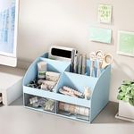 HOME CUBE Plastic Desk Organizer With Drawer Desktop Office Stationery Storage Box Desk Accessories Mobile Holder Table Organiser Study Table Office Table Desk Organizer (Blue)