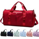 Personalized Sport Duffel Bag Custom Name Embroidered - Sport Duffel Bag Dry Wet Separated Gym Bag Weekender Bag, Overnight Bag, Travel Bag with Wet Dry Pockets & Shoe Compartment - Red