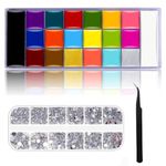 Face Body Paint Set With Rhinestone Set Painting Palette Large Deep Pan Ideal for Halloween Cosplay Party SFX Arty Stage Makeup