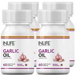 INLIFE Natural Garlic Oil Capsules for Heart Health and Immune Support for Men and Women - 60 Liquid Filled Capsules (Pack of 4)